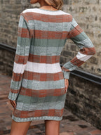 Sweater Dress Colour-Block Knit Women's V-Neck Long Sleeve – Casual, Autumn Everyday Wear