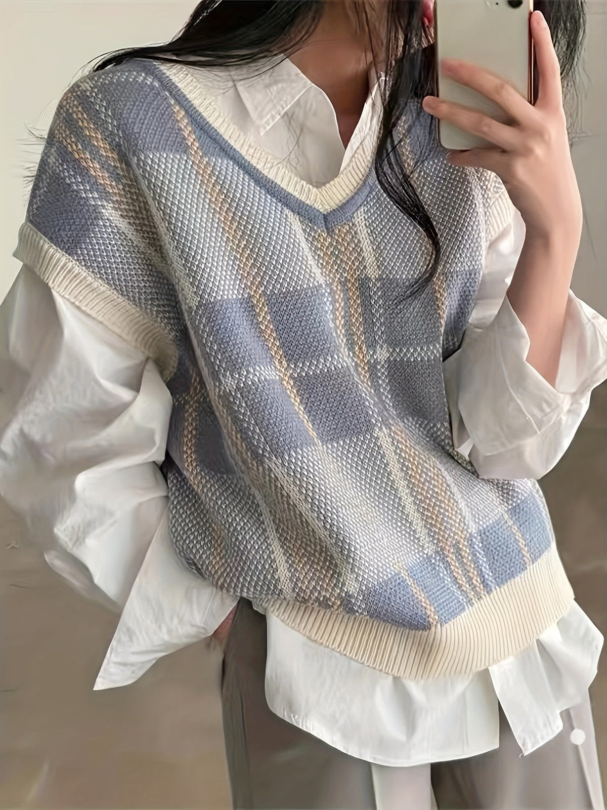Sweater Vest Argyle Plaid Knit V-Neck Women's – Casual, Office, Layering, Gift · Werune