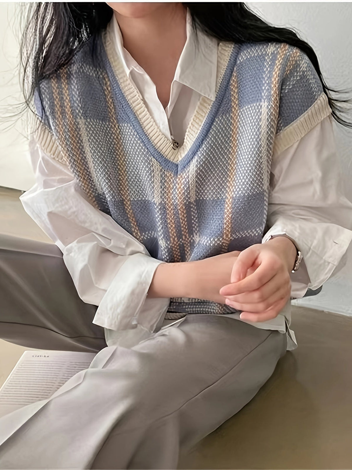 Sweater Vest Argyle Plaid Knit V-Neck Women's – Casual, Office, Layering, Gift · Werune