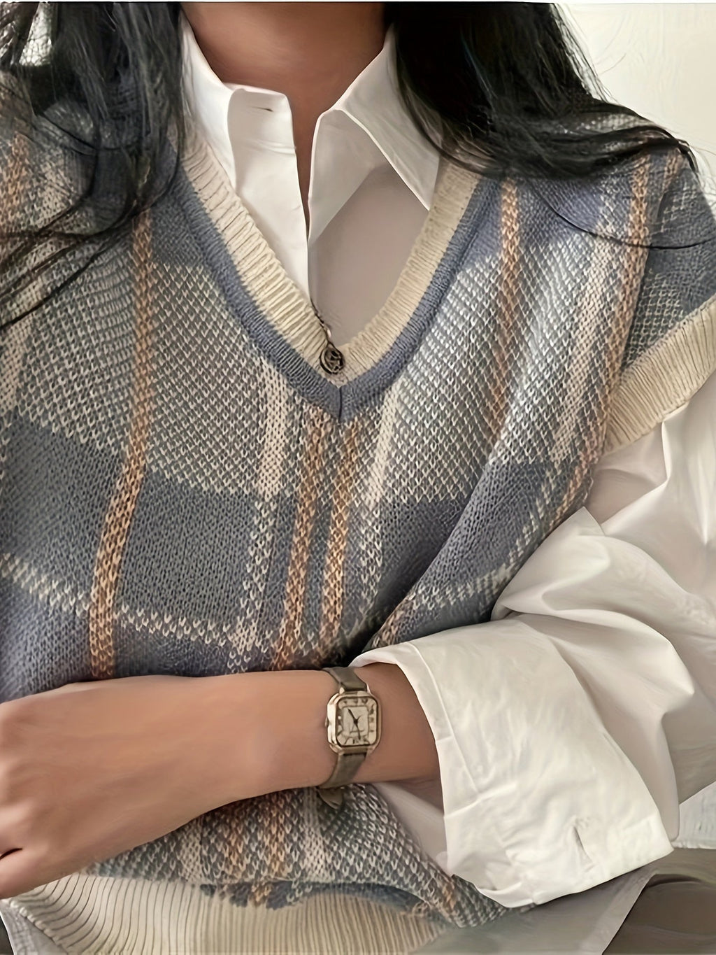 Sweater Vest Argyle Plaid Knit V-Neck Women's – Casual, Office, Layering, Gift · Werune