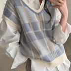 Sweater Vest Argyle Plaid Knit V-Neck Women's – Casual, Office, Layering, Gift · Werune