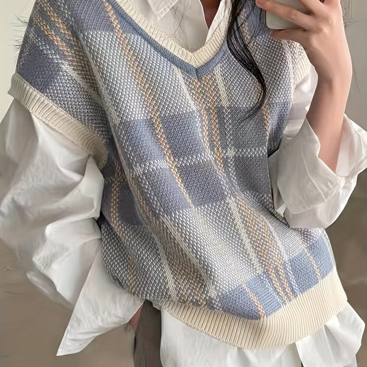 Sweater Vest Argyle Plaid Knit V-Neck Women's – Casual, Office, Layering, Gift · Werune