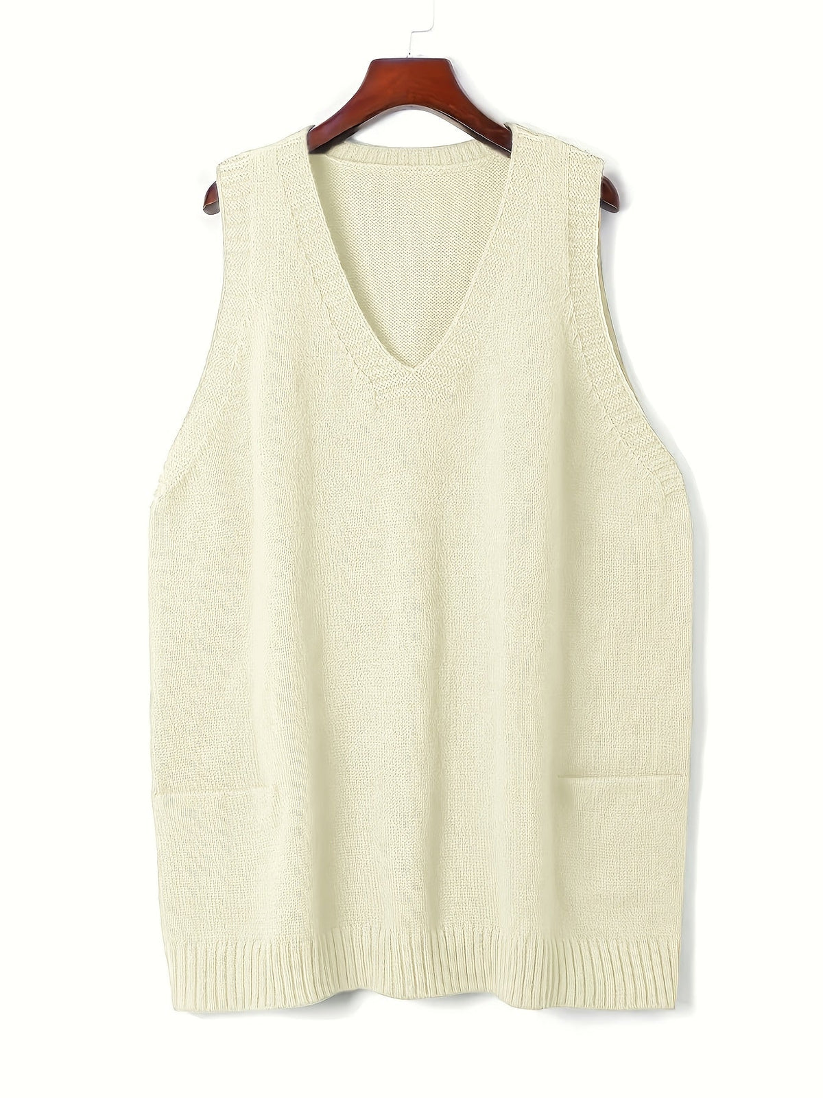 Sweater Vest Knit V-Neck Longline Women's with Pockets – Casual, Layering, Office, Gift