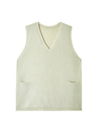 Sweater Vest Knit V-Neck Longline Women's with Pockets – Casual, Layering, Office, Gift