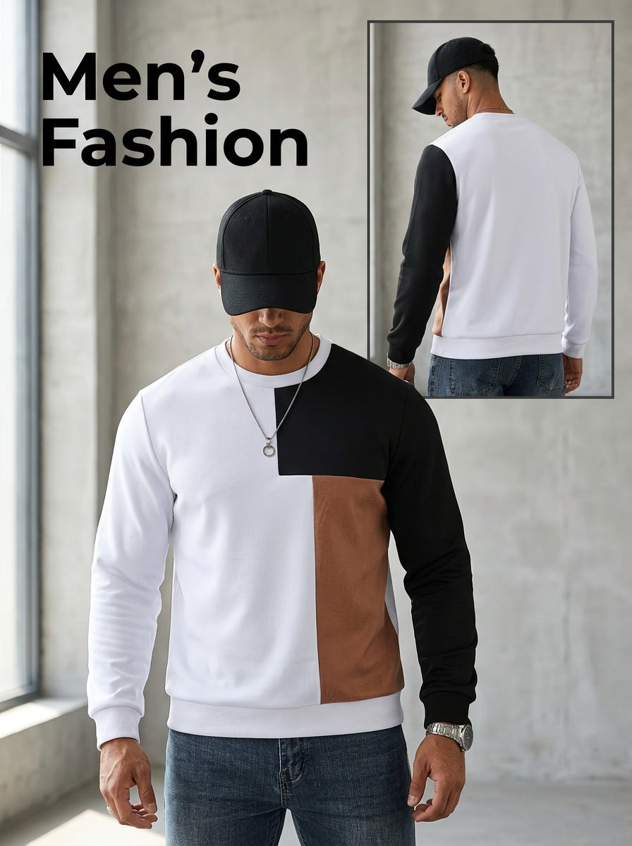 Sweatshirt Colour-Block Long Sleeve Men's Crew Neck – Casual, Everyday · Werune