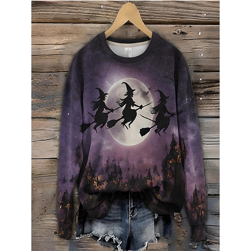 Sweatshirt Women's Orange Black Striped Cat Print Crew Neck – Halloween, Casual, Autumn, Gift