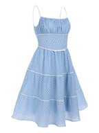 Swing Dress Blue Polka Dot Women's Tiered Spaghetti Strap – Casual, Holiday, Summer, Gift