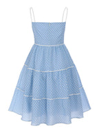 Swing Dress Blue Polka Dot Women's Tiered Spaghetti Strap – Casual, Holiday, Summer, Gift