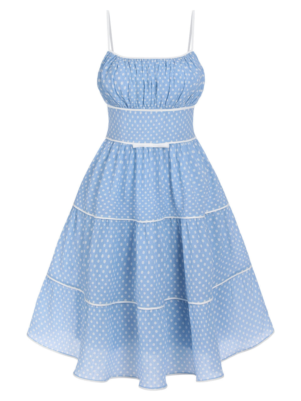 Swing Dress Blue Polka Dot Women's Tiered Spaghetti Strap – Casual, Holiday, Summer, Gift