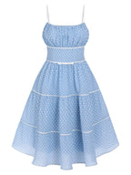 Swing Dress Blue Polka Dot Women's Tiered Spaghetti Strap – Casual, Holiday, Summer, Gift