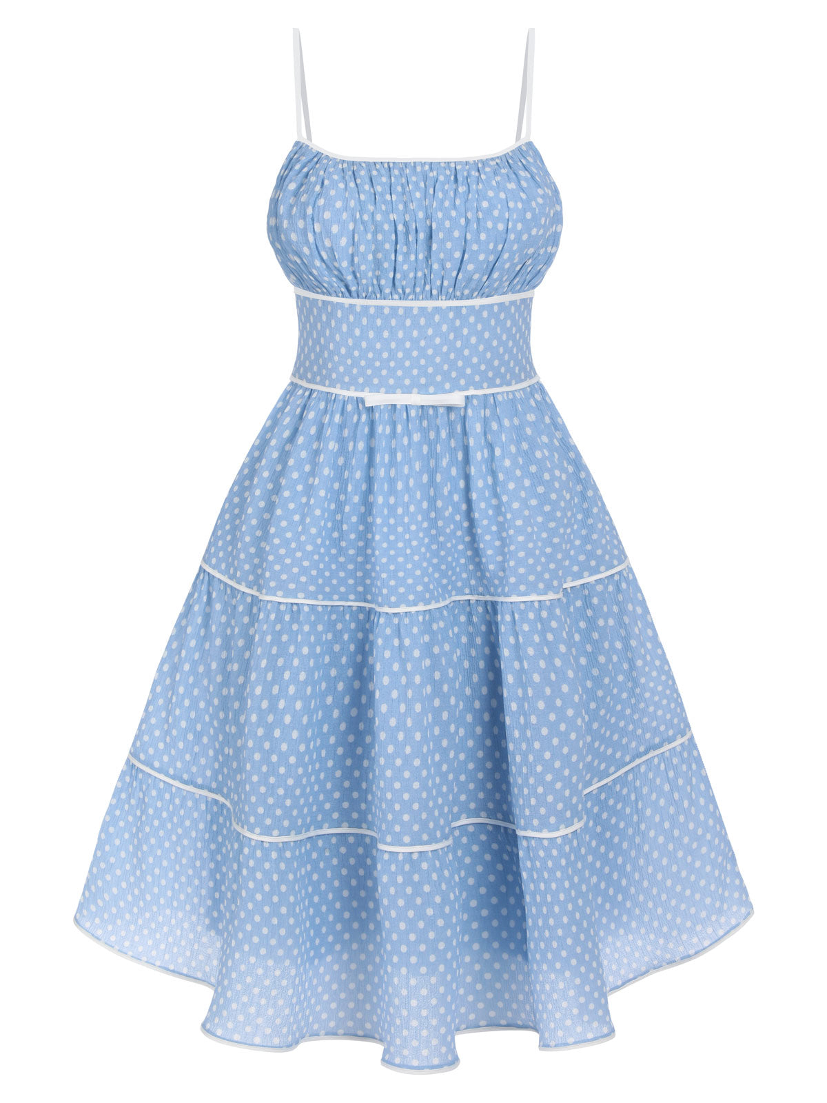 Swing Dress Blue Polka Dot Women's Tiered Spaghetti Strap – Casual, Holiday, Summer, Gift