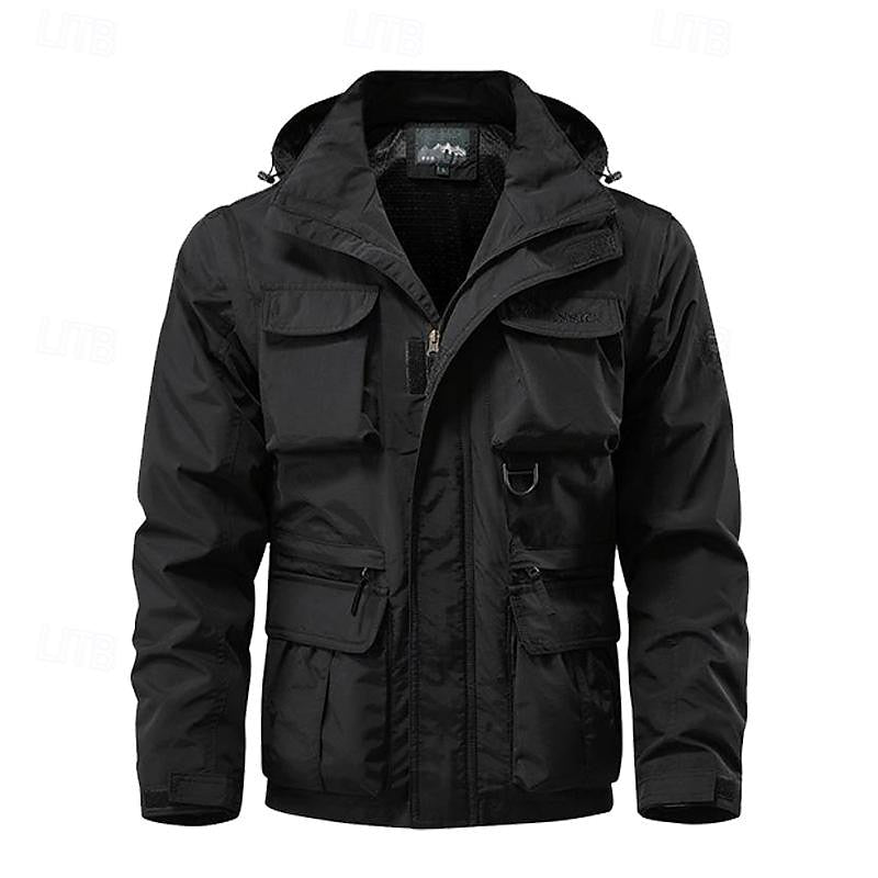 Tactical Hooded Jacket Men's Multi-Pocket Windproof Black – Outdoor, Hiking, Camping, Casual, Gift