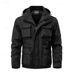 Tactical Hooded Jacket Men's Multi-Pocket Windproof Black – Outdoor, Hiking, Camping, Casual, Gift