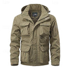 Tactical Hooded Jacket Men's Multi-Pocket Windproof Black – Outdoor, Hiking, Camping, Casual, Gift