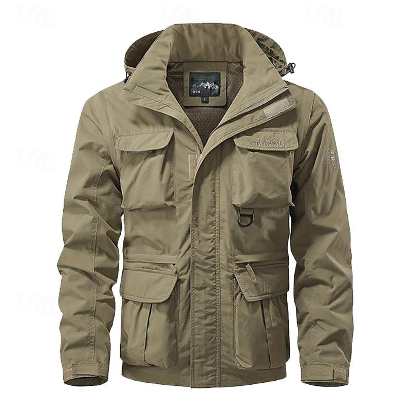 Tactical Hooded Jacket Men's Multi-Pocket Windproof Black – Outdoor, Hiking, Camping, Casual, Gift