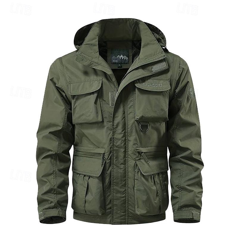Tactical Hooded Jacket Men's Multi-Pocket Windproof Black – Outdoor, Hiking, Camping, Casual, Gift