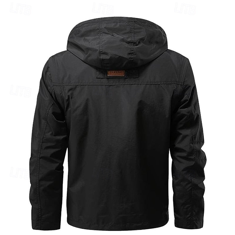 Tactical Hooded Jacket Men's Multi-Pocket Windproof Black – Outdoor, Hiking, Camping, Casual, Gift