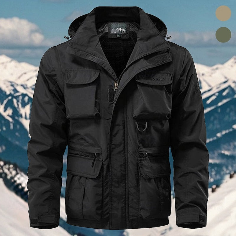 Tactical Hooded Jacket Men's Multi-Pocket Windproof Black – Outdoor, Hiking, Camping, Casual, Gift