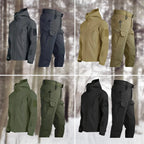 Tactical Softshell Set Men's Black Hooded Jacket & Cargo Trousers – Outdoor, Hiking, Waterproof Casual