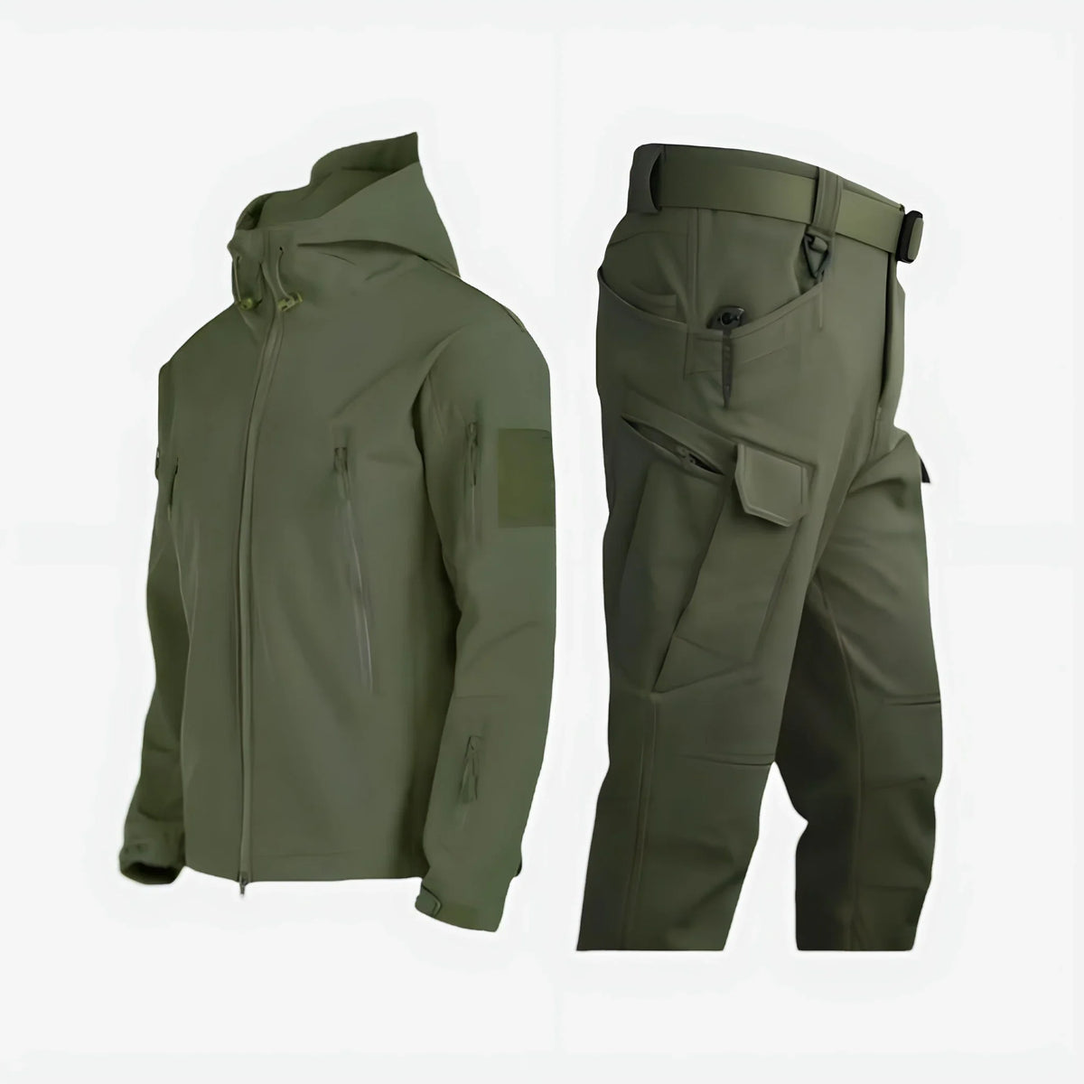 Tactical Softshell Set Men's Black Hooded Jacket & Cargo Trousers – Outdoor, Hiking, Waterproof Casual