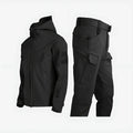 Tactical Softshell Set Men's Black Hooded Jacket & Cargo Trousers – Outdoor, Hiking, Waterproof Casual