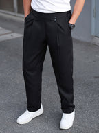Tailored Pleated Trousers Black Men's Formal Dress Pants – Office, Casual, Wedding, Everyday Wear