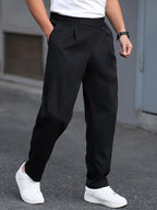 Tailored Pleated Trousers Black Men's Formal Dress Pants – Office, Casual, Wedding, Everyday Wear