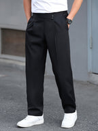 Tailored Pleated Trousers Black Men's Formal Dress Pants – Office, Casual, Wedding, Everyday Wear