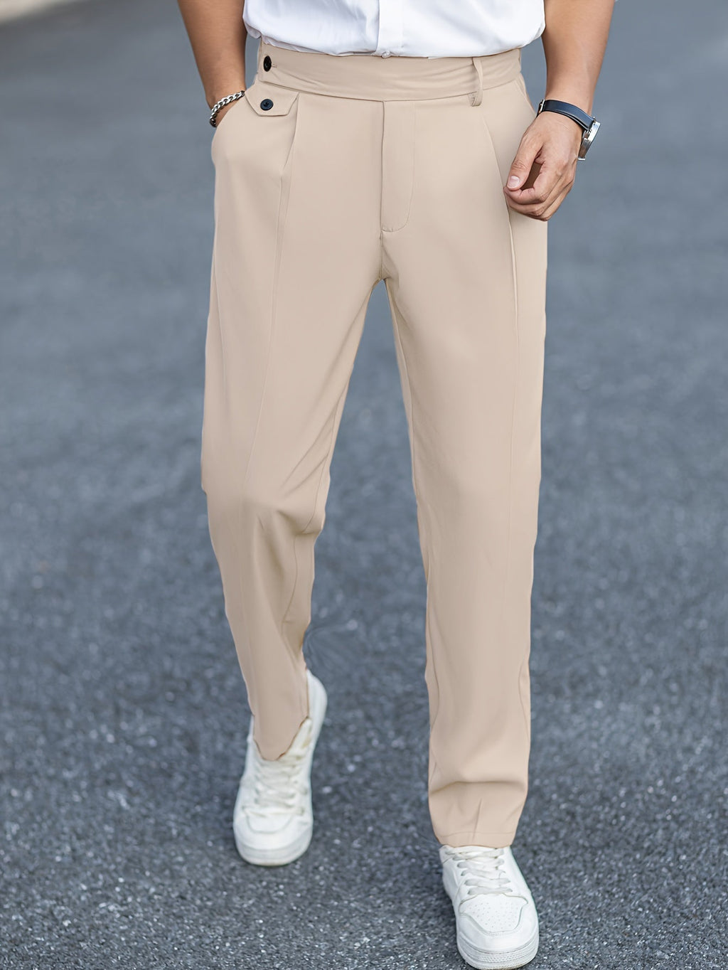 Tailored Trousers Beige Men's Straight-Leg Dress Pants – Office, Casual, Smart Everyday Wear