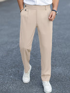 Tailored Trousers Beige Men's Straight-Leg Dress Pants – Office, Casual, Smart Everyday Wear