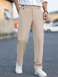 Tailored Trousers Beige Men's Straight-Leg Dress Pants – Office, Casual, Smart Everyday Wear