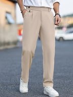 Tailored Trousers Beige Men's Straight-Leg Dress Pants – Office, Casual, Smart Everyday Wear
