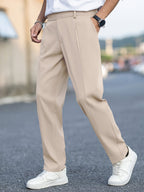 Tailored Trousers Beige Men's Straight-Leg Dress Pants – Office, Casual, Smart Everyday Wear