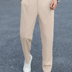 Tailored Trousers Beige Men's Straight-Leg Dress Pants – Office, Casual, Smart Everyday Wear