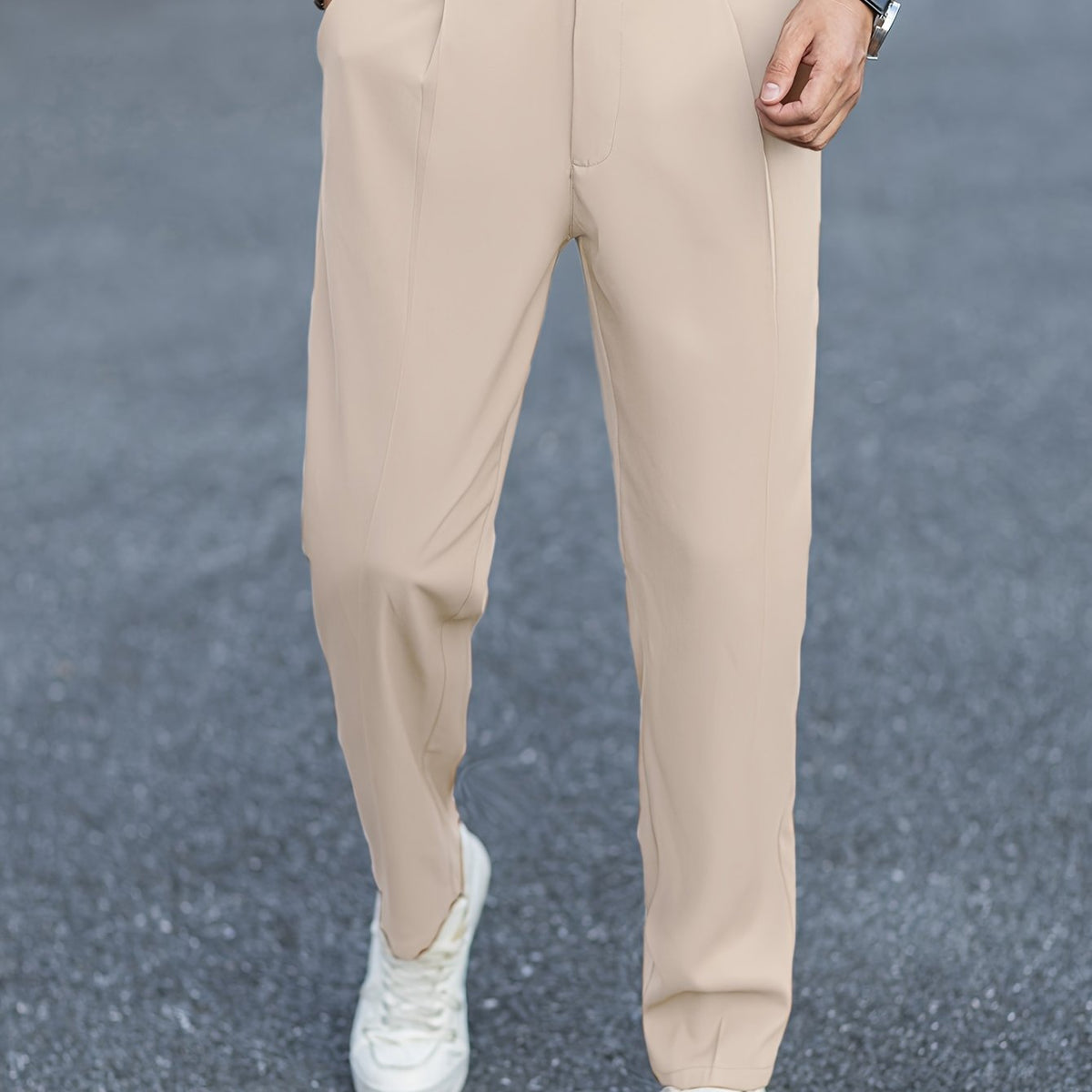 Tailored Trousers Beige Men's Straight-Leg Dress Pants – Office, Casual, Smart Everyday Wear