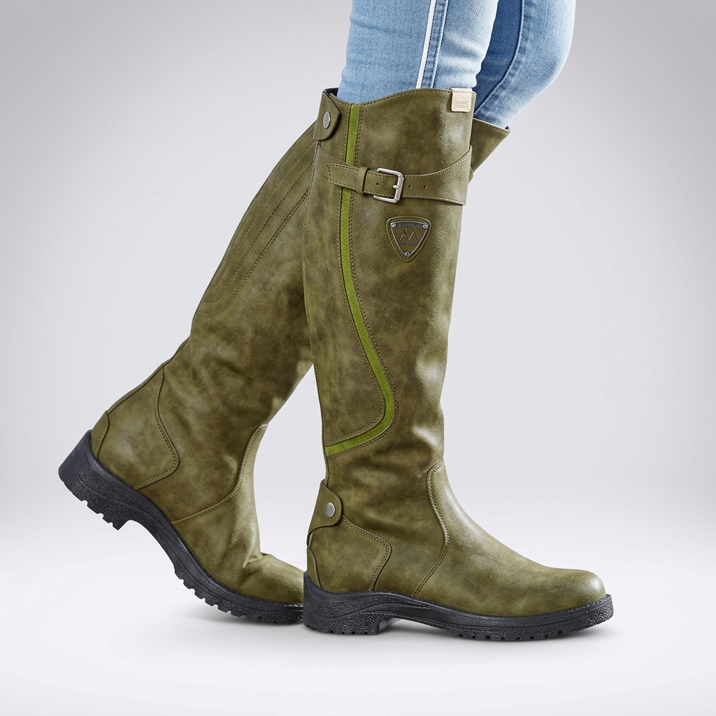 Tall Boots Faux Leather Olive Green Women's Knee-High Buckle – Casual, Office, Holiday, Gift