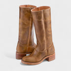 Tall Leather Riding Boots Dark Brown Women's Block Heel Knee-High – Casual, Office, Holiday
