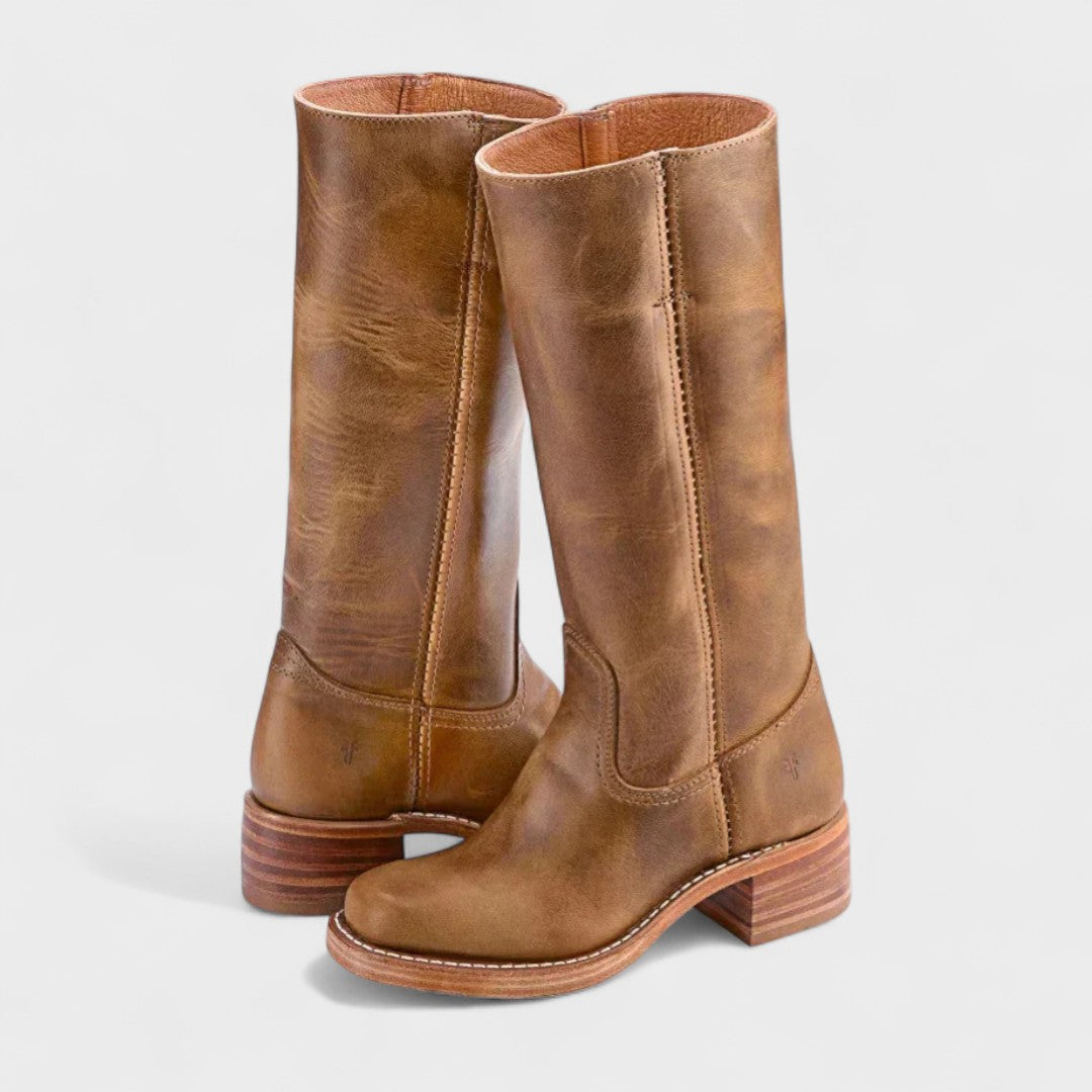 Tall Leather Riding Boots Dark Brown Women's Block Heel Knee-High – Casual, Office, Holiday