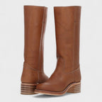 Tall Leather Riding Boots Dark Brown Women's Block Heel Knee-High – Casual, Office, Holiday