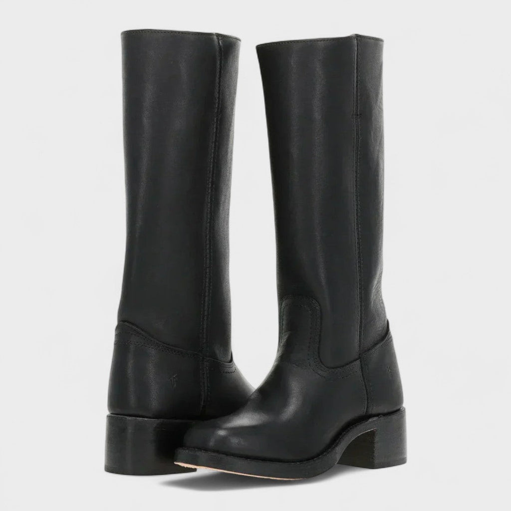 Tall Leather Riding Boots Dark Brown Women's Block Heel Knee-High – Casual, Office, Holiday