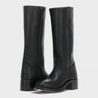 Tall Leather Riding Boots Dark Brown Women's Block Heel Knee-High – Casual, Office, Holiday