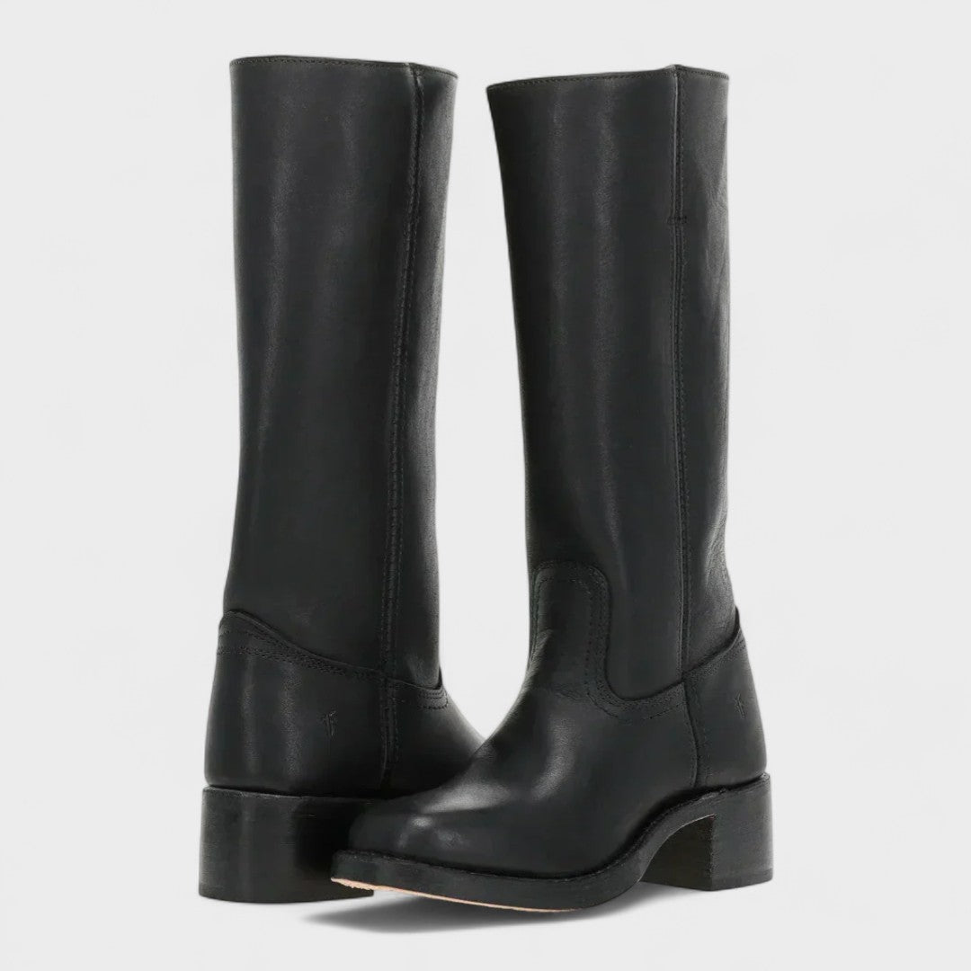 Tall Leather Riding Boots Dark Brown Women's Block Heel Knee-High – Casual, Office, Holiday