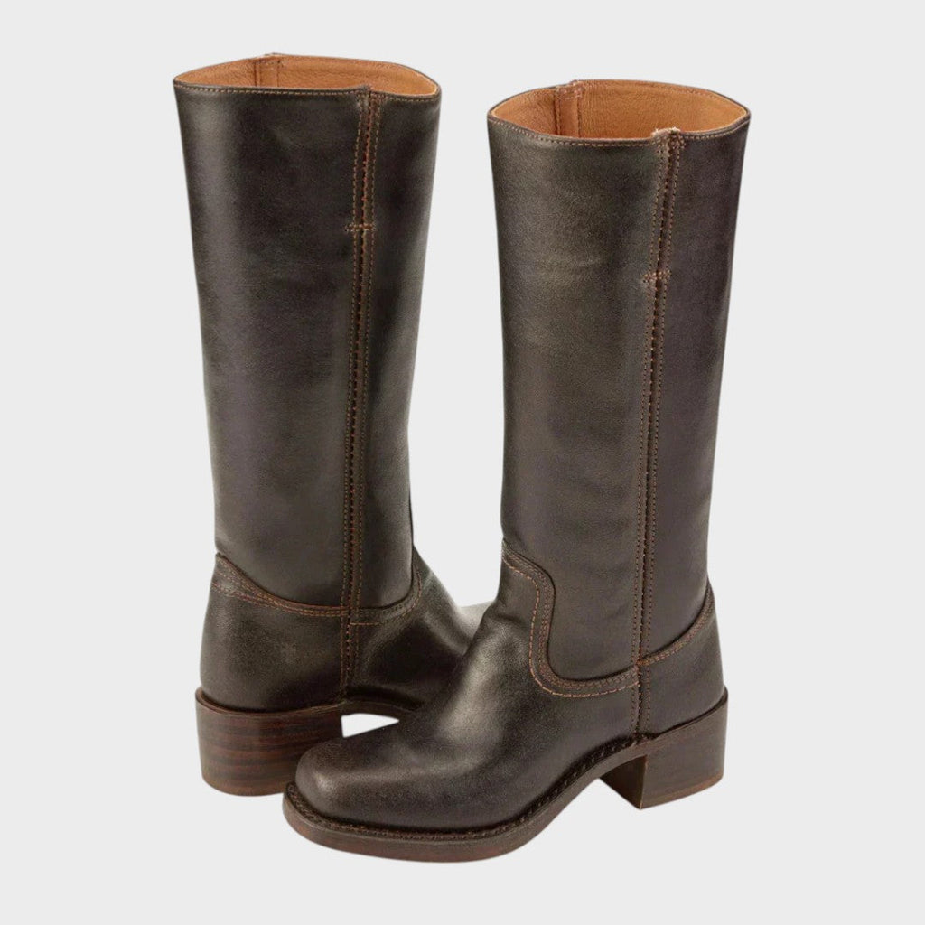 Tall Leather Riding Boots Dark Brown Women's Block Heel Knee-High – Casual, Office, Holiday