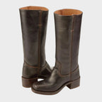 Tall Leather Riding Boots Dark Brown Women's Block Heel Knee-High – Casual, Office, Holiday