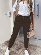 Tapered Trousers Black High Waist Women's Slim Fit with Pockets – Office, Casual, Work Wear