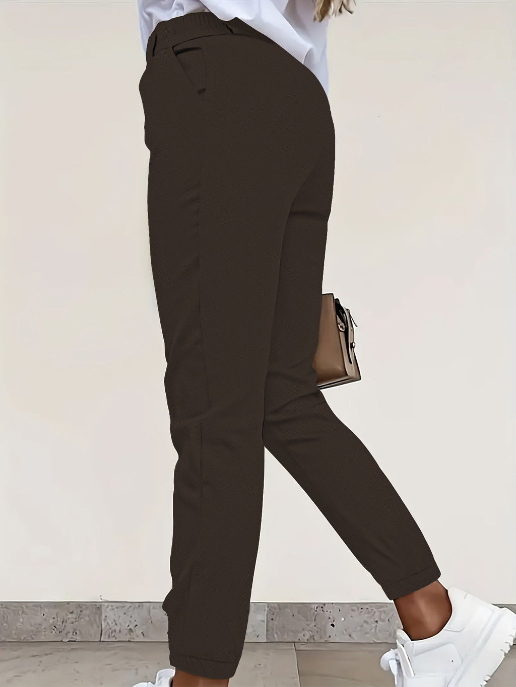 Tapered Trousers Black High Waist Women's Slim Fit with Pockets – Office, Casual, Work Wear