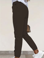 Tapered Trousers Black High Waist Women's Slim Fit with Pockets – Office, Casual, Work Wear
