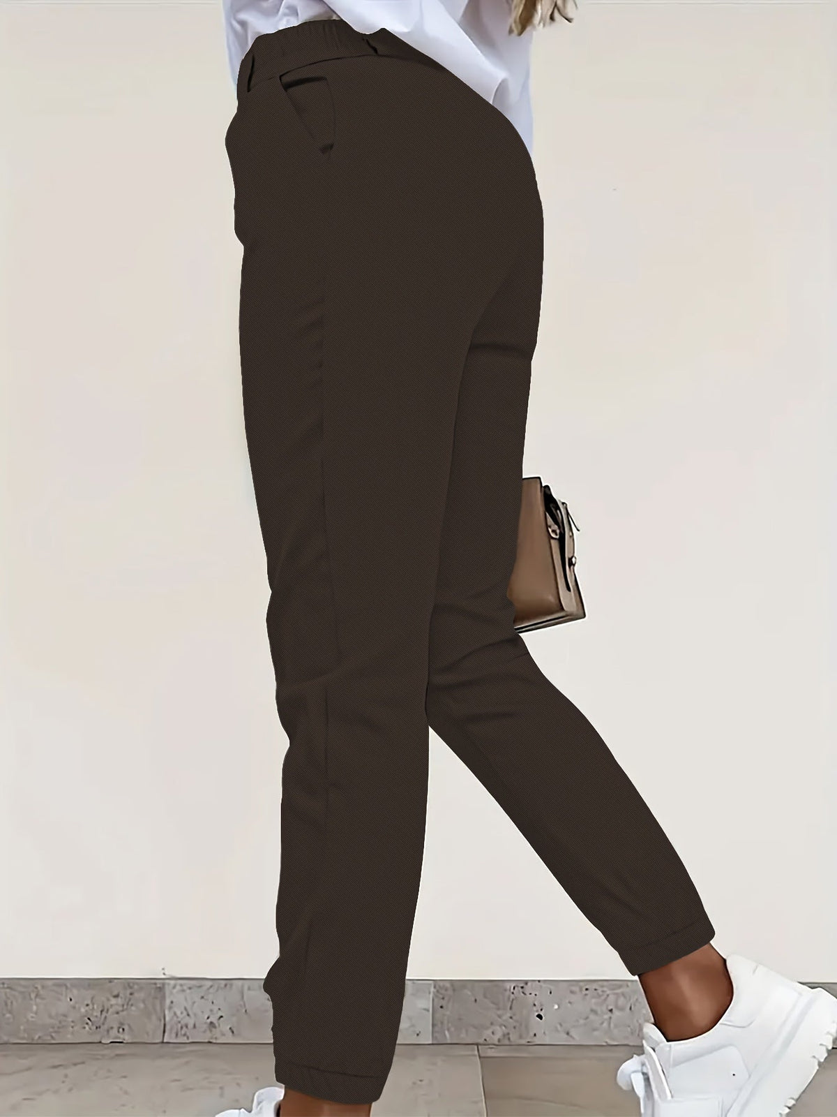 Tapered Trousers Black High Waist Women's Slim Fit with Pockets – Office, Casual, Work Wear