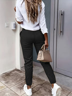 Tapered Trousers Black High Waist Women's Slim Fit with Pockets – Office, Casual, Work Wear