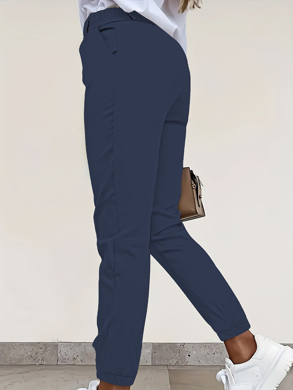 Tapered Trousers Black High Waist Women's Slim Fit with Pockets – Office, Casual, Work Wear